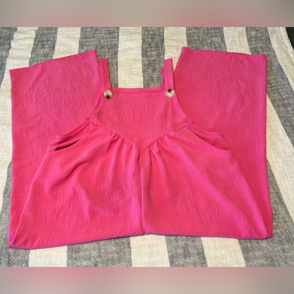 Lovely Melody Pink Wide Leg Overalls Romper SZ L Sleeveless Gauzy Feel - Picture 2 of 12